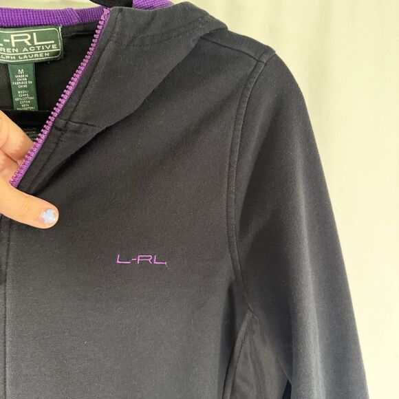Lauren Ralph Lauren Active Hoodie Women's Medium Black Zip Pockets Full Zip - Picture 6 of 11
